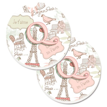 Carolines Treasures Letter Q Love in Paris Pink Set of 2 Cup Holder Car Coaster CJ2002-QCARC